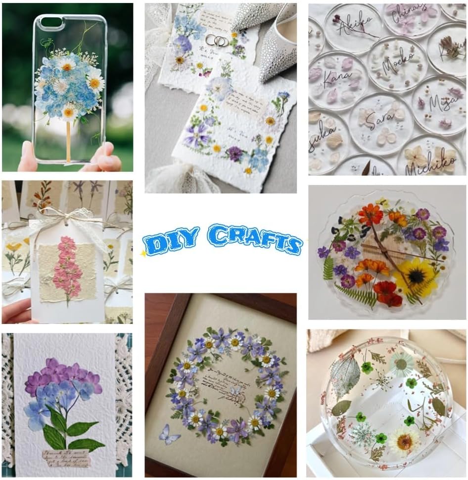 60PCS Mixed Natural Pressed Flowers Craft Kit with Tweezers for DIY Resin Coaster Bookmark Scrapbooking Wedding Vow Card Phone Case Home Decoration (White, Lavander, Yellow, Green)