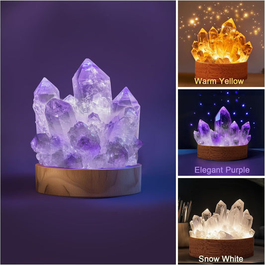Citrine Crystal Night Light - Natural Healing Crystal Bedside Lamp Soft Warm LED Light USB Powered Home Decor Yellow Night Light for Bedroom, Living Room Ideal Gift for Women & Men (Warm Yellow)