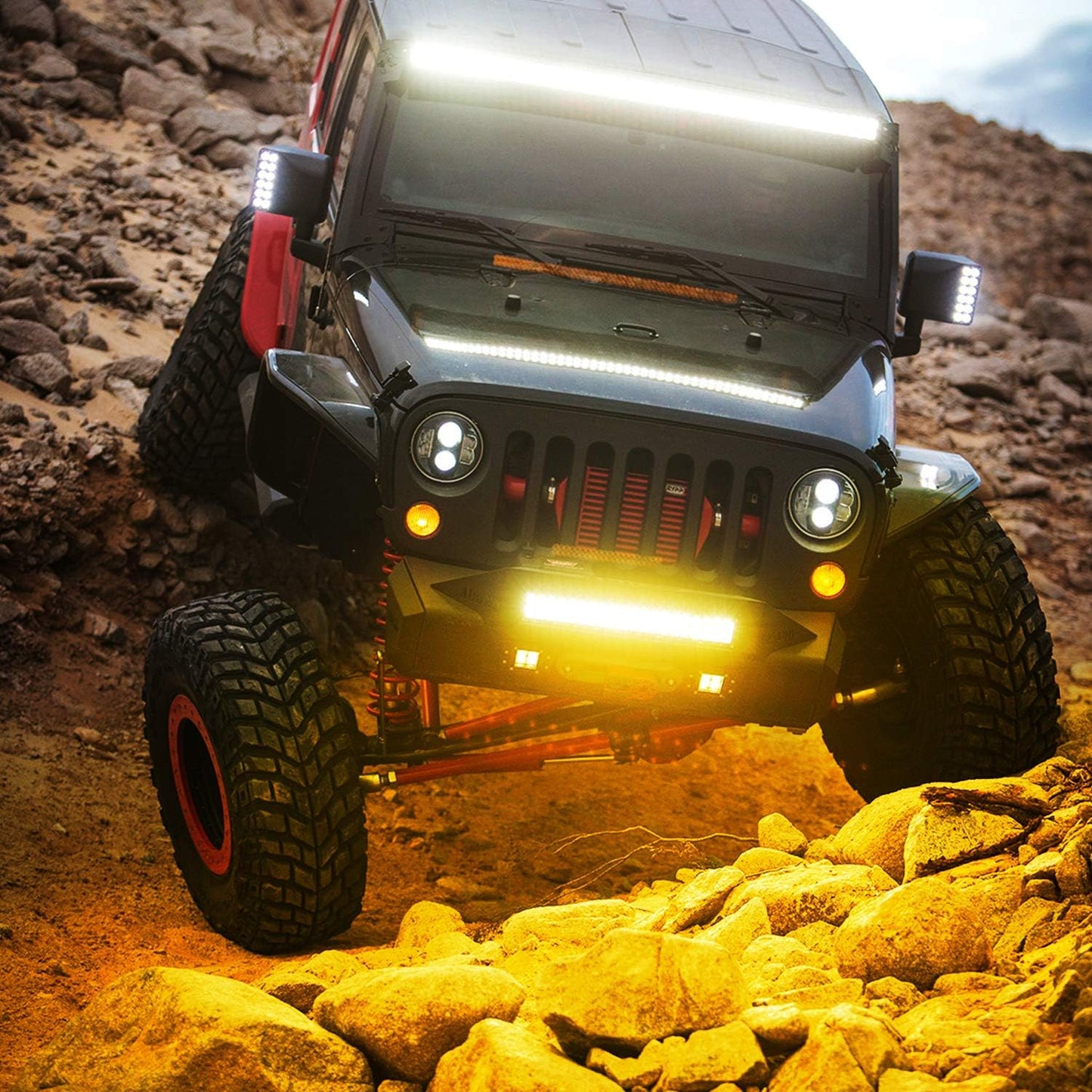 LED Light Bar 20Inch 420W Yellow Flood Spot Combo Triple Row Driving Lamp Roof Bumper Off Road LED Work Lights Pods for Van Camper Wagon Car Pickup Golf Cart ATV UTV SUV Truck Boat 4x4