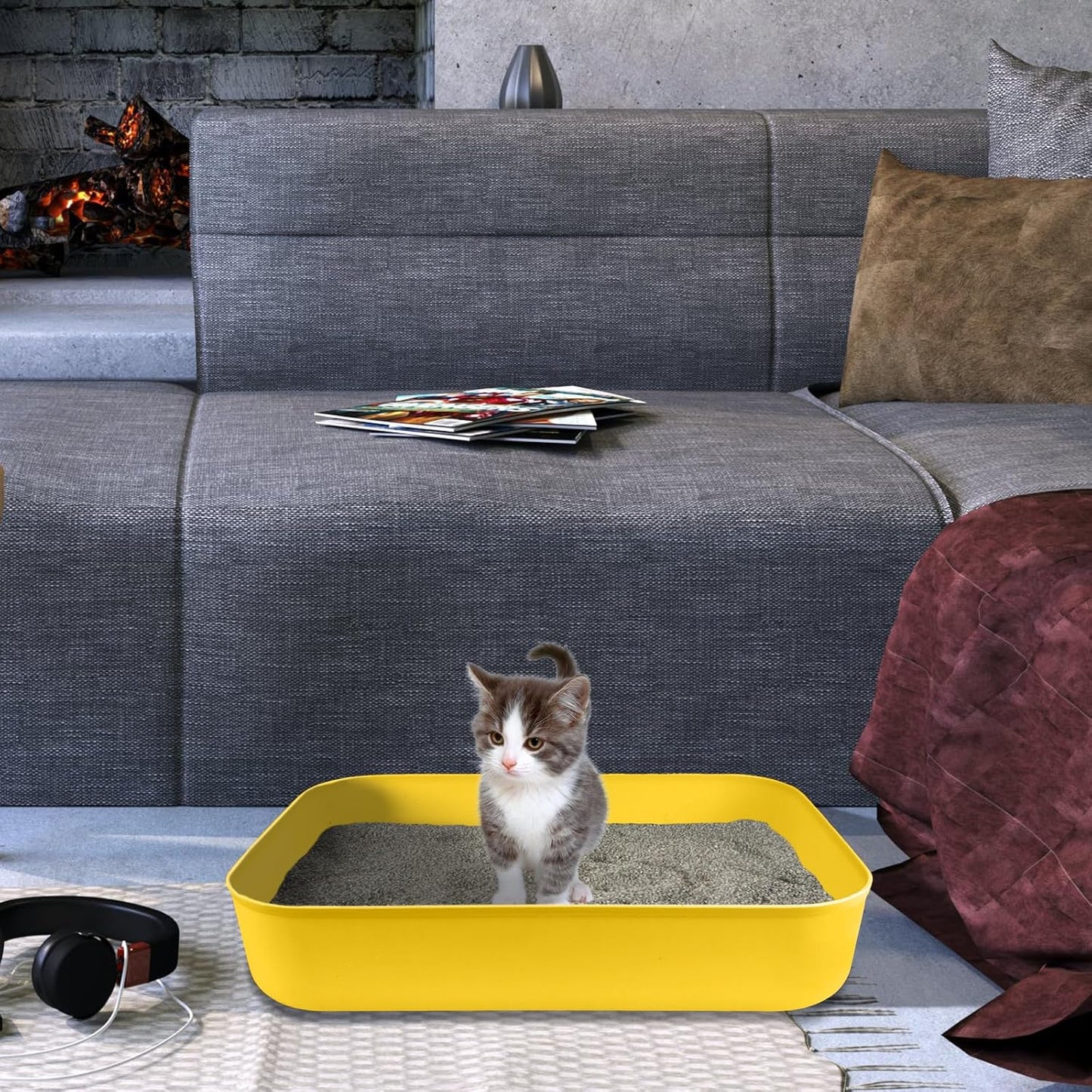 Small Litter Box, Plastic Kitten Litter Box, 13.9 x 9.8 x 3 Inch Open Litter Box for Small Pet, Easy to Clean (Yellow 4PCS)