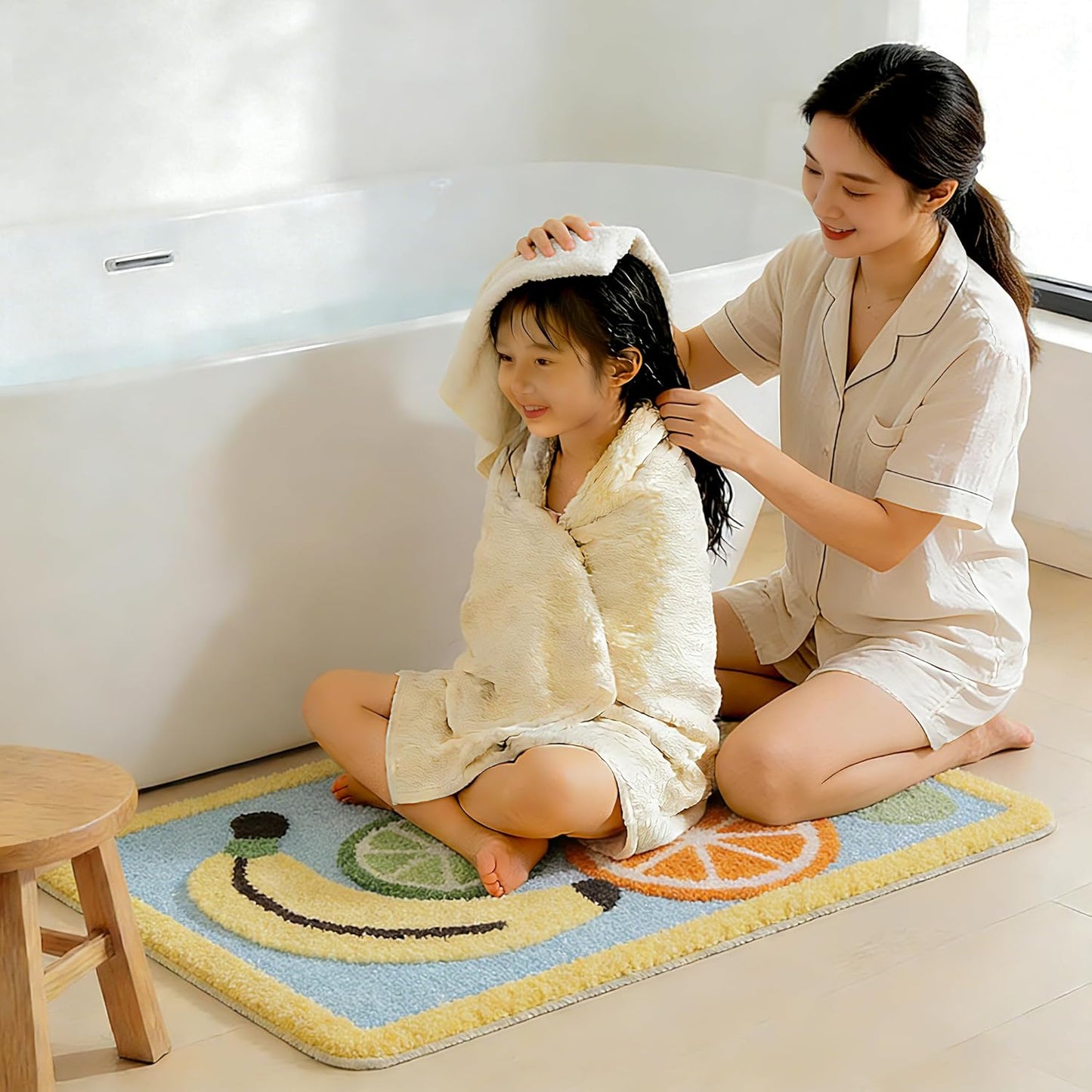 Ultra Absorbent Bath Rug Mat - Super Soft Microfiber with Non-Slip TPE Backing, Fast Drying Machine Washable Bathroom Floor Mat,19.7x31.5(Lemon)