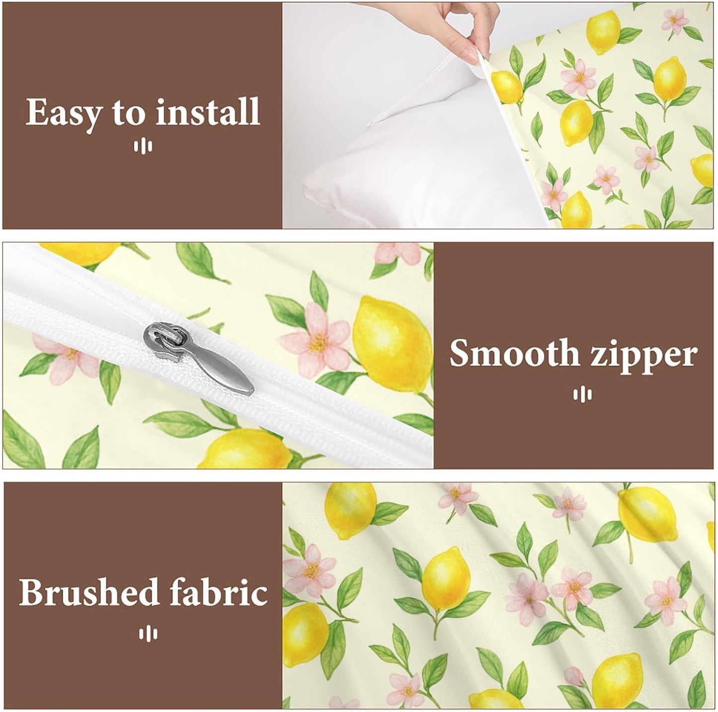 Comforter Cover Set Twin Size, Lemons with Pink Flowers 3-Piece Bedding Set for Boys Girls Teens Modern Soft Microfiber Bedroom Set Room Decor, 1 Duvet Cover + 2 Pillowcases