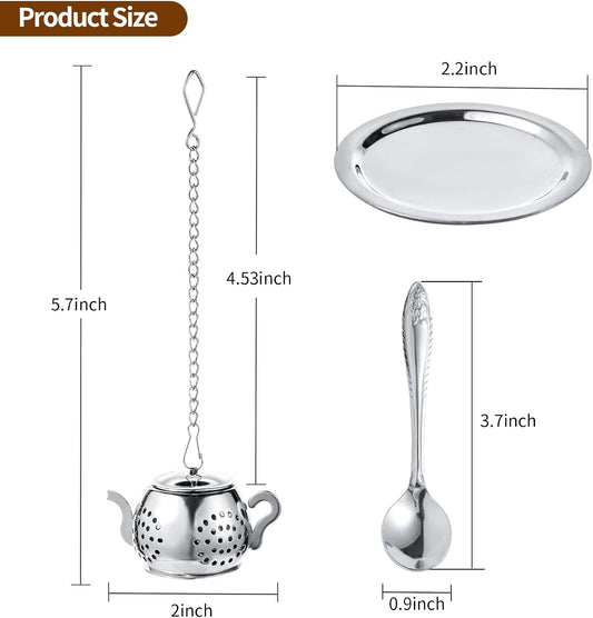 2-Pack Premium Tea Infusers with Spoon β 304 Stainless Steel Loose Leaf Tea Strainer & Steeper β Cute Teapot Design for a Thoughtful Brewing Journey