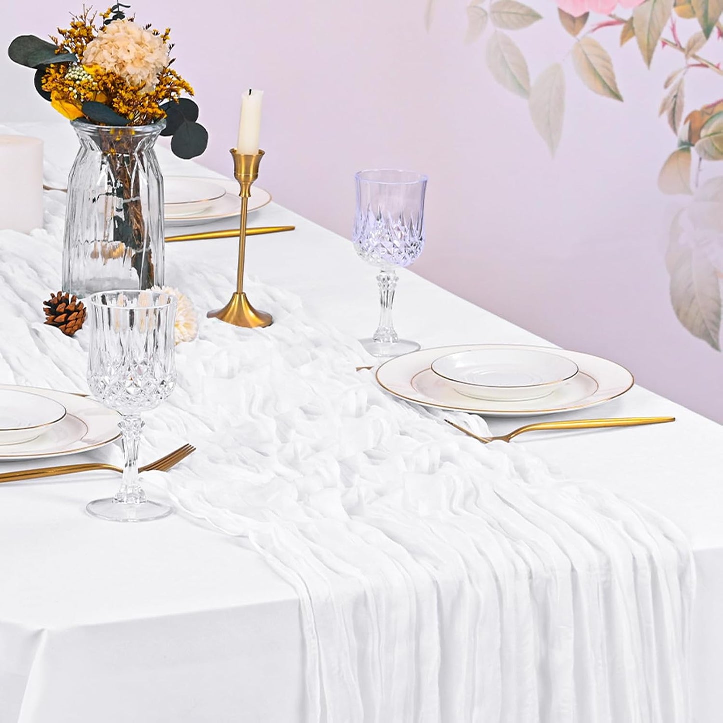 10 Pack Light Yellow Cheesecloth Table Runner 17x108 Inch Semi Sheer Boho Gauze Cheese Cloth Table Runners, for Wedding Bridal Shower Birthday Party Home Decor Garden Farmhouse