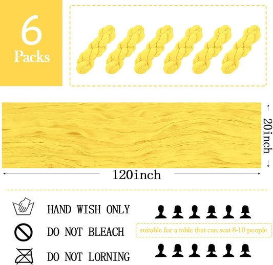 6 Pack Lemon Yellow Cheesecloth Table Runner 20 x 120 inch Gauze Table Runners 10 FT Long,Semi Sheer Boho Cheese Cloth Fabric Table Runner Bulk for Party,Wedding,Baby Shower,Bridal Shower Decoration