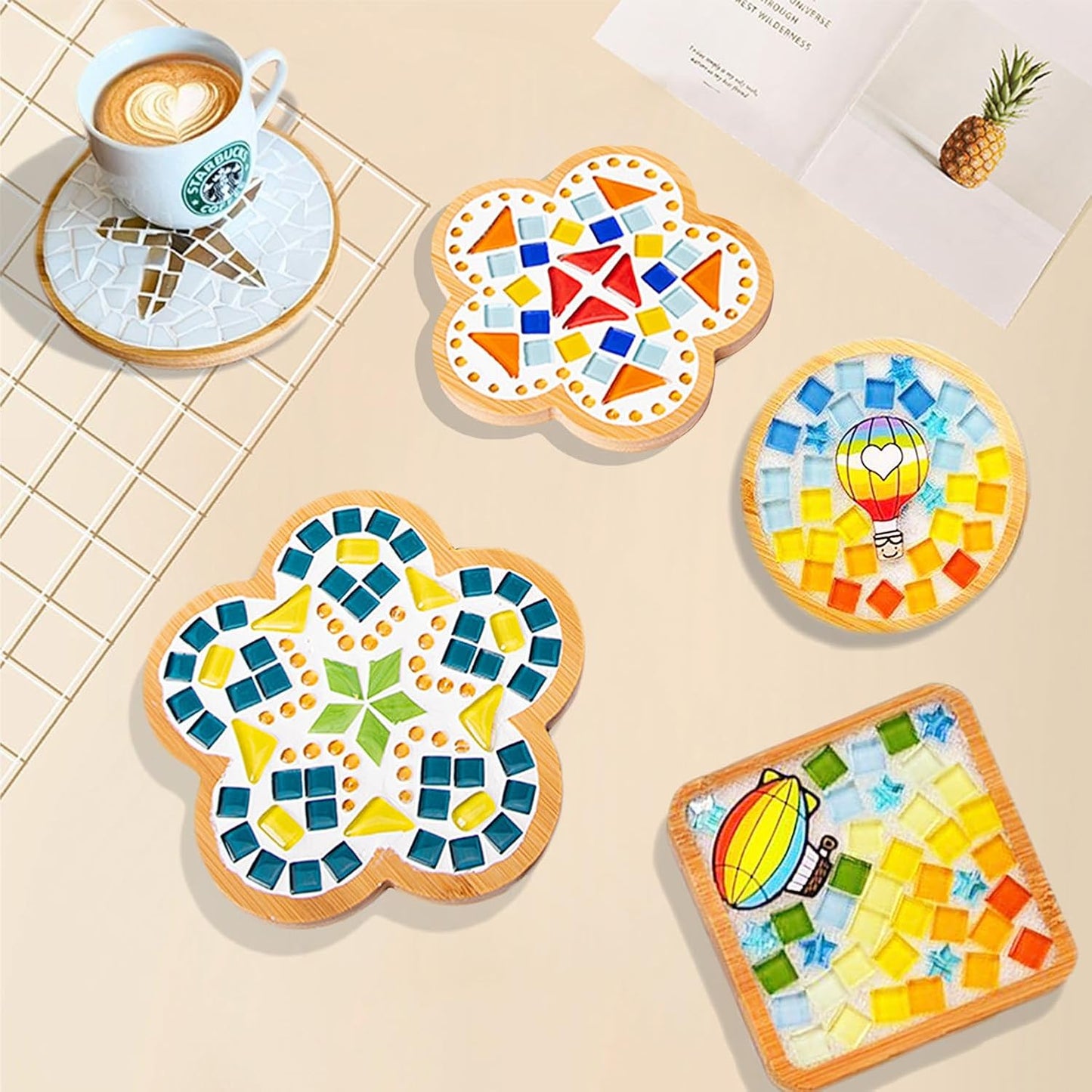 Mosaic Tiles for Crafts Bulk, Iridescent Glass Tiles Mosaic Kit for Garden Crafts Kits, DIY Mosaic Art Decor (300G)