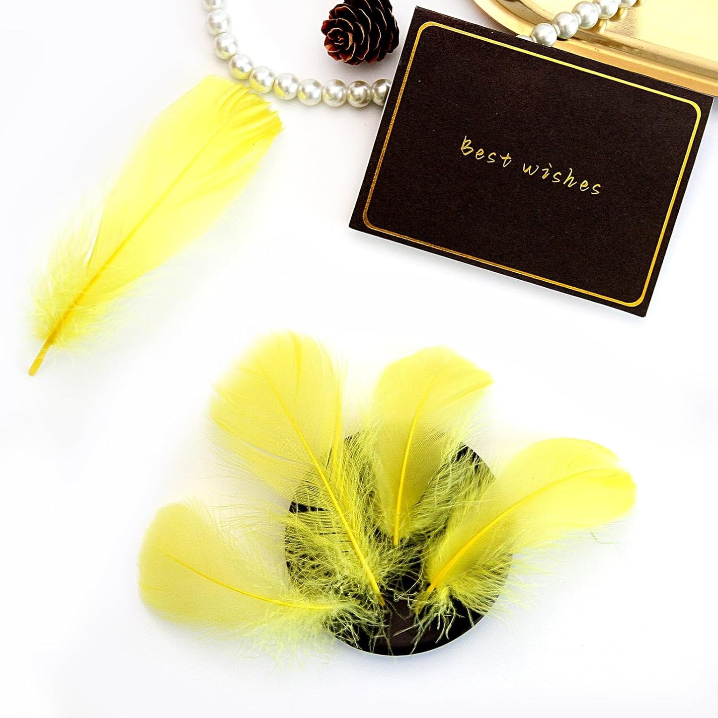 Lamar 300 Pcs Yellow Craft Feathers 2-3 in | Bulk feathers for dream catchers, art projects, DIY crafts, handi crafts, and party decor