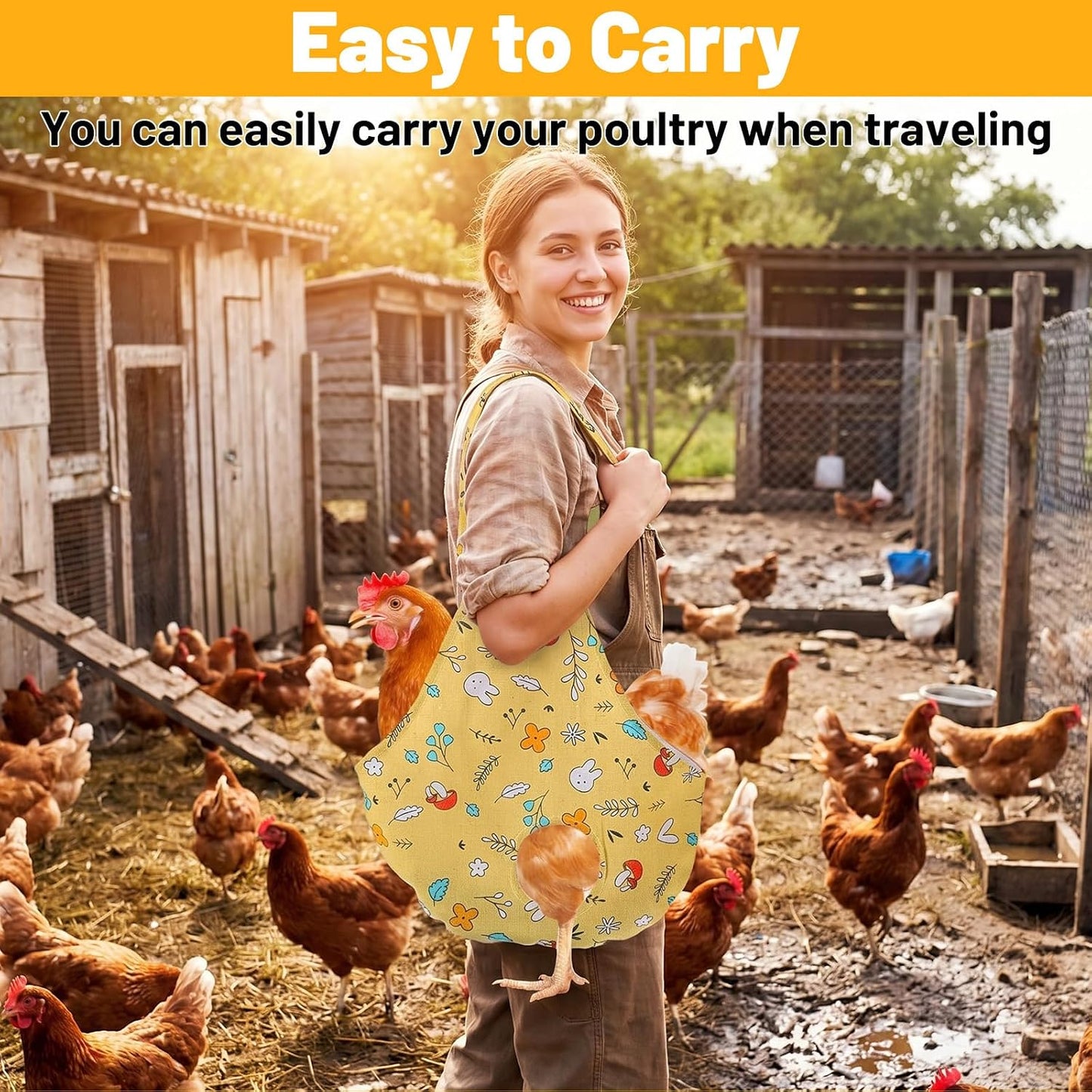 Chicken Holder Bag,Durable Canvas Chicken Purse Carrier Sling | Chicken Carrier Bag for Poultry Transport & Travel,Lightweight and Portable(Yellow, 14.4 x 13.3 Inch)