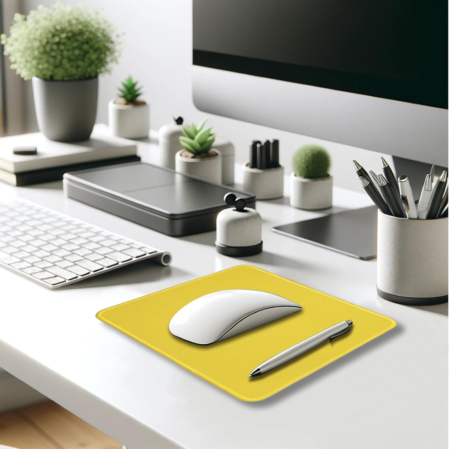 Yellow Office/Gaming Mouse Pad, 10.2 x 8.2 Inches Cute Stitched Desk Mat | Portable Solid Color Mousepad, Anti-Slip Rubber Base, Smooth Fabric Surface