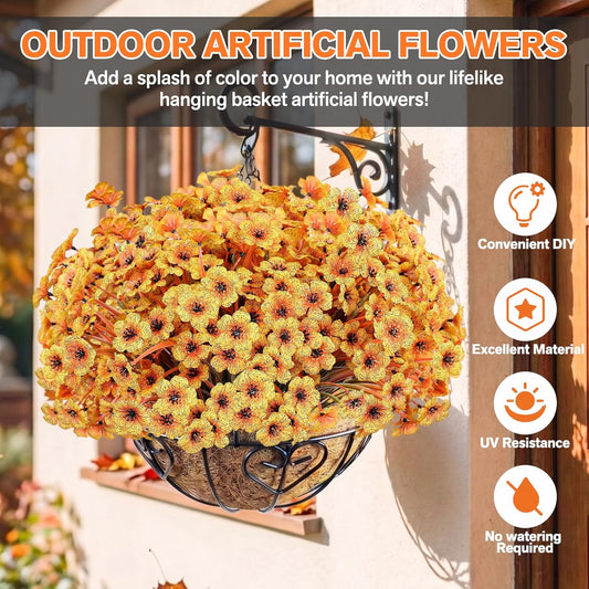 22 Pack Artificial Flowers for Outdoor Indoor Fake Plants(Autumn Yellow) | Faux Silk Flowers for Outdoors Outside Front Porch Hanging Planter Window Box Garden Autumn Decoration