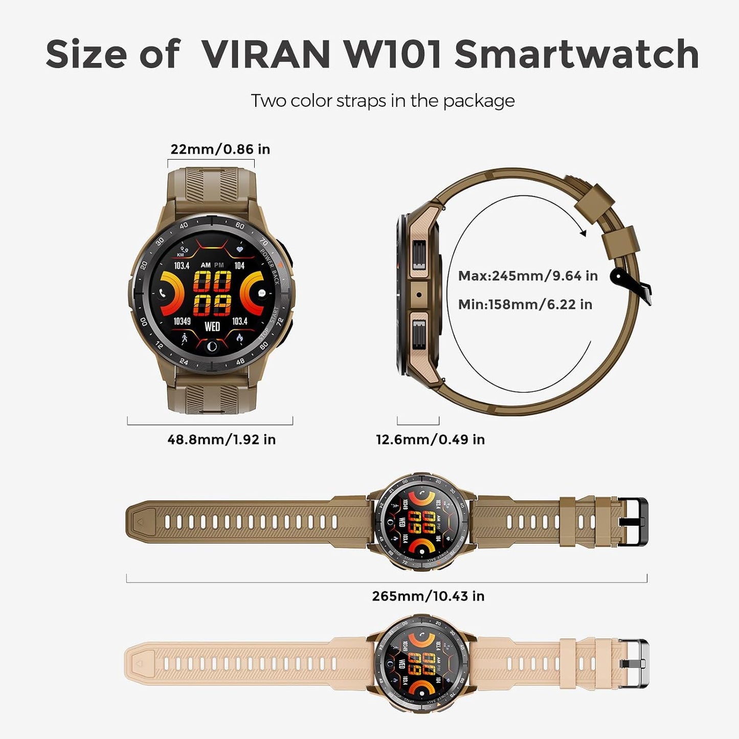 Smart Watches for Men, 1.43'' AMOLED Military Smart Watches for Women, IP68 Waterproof Fitness Watch for Android and iOS, Smartwatch with Heart Rate BP Sleep Monitor and Step Counter (Yellow)