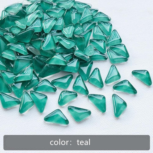 200g Bulk Triangle Mosaic Tiles Glitter Glass Pieces Assorted Color Opaque Mosaic Glass Crafts Supplies for DIY Picture Coaster Home Mosaic Decoration (Teal)