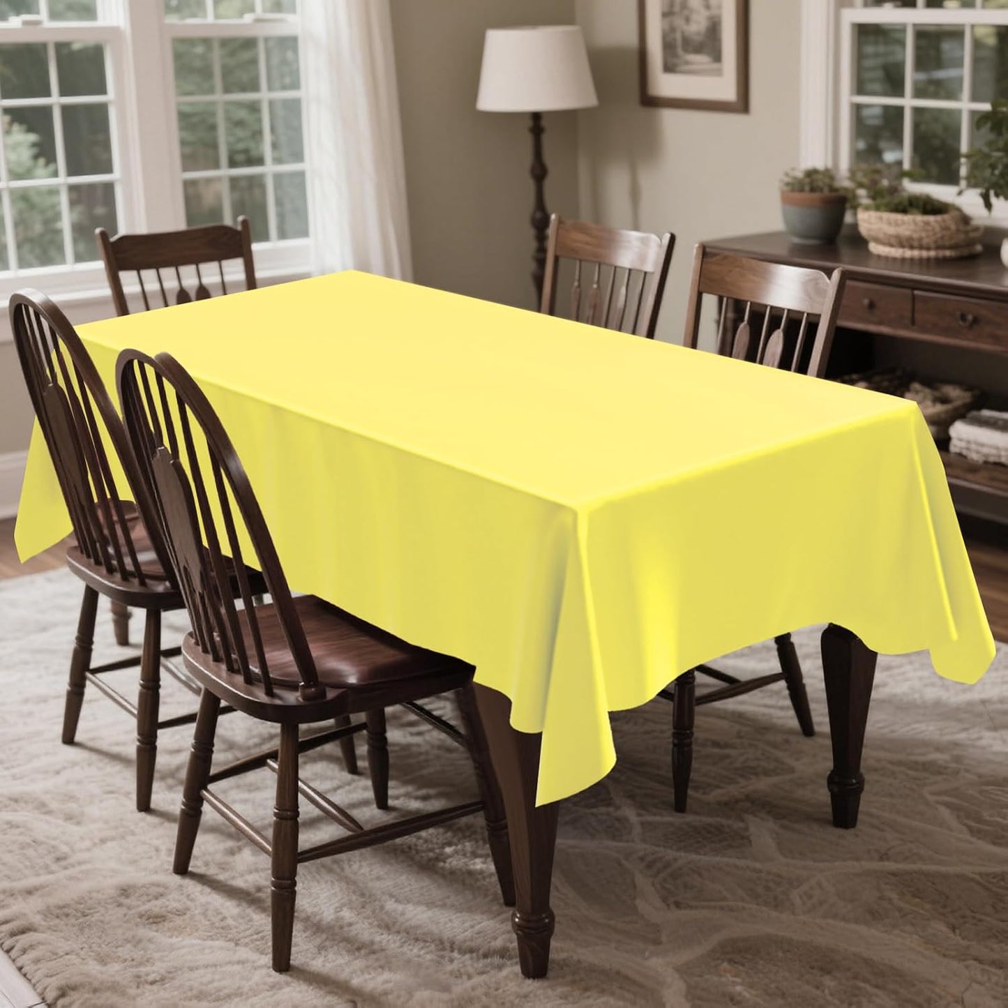 54 Inch X 300 Feet Plastic Table Cover Roll Disposable Tablecloth with Slide Cutter for All Type/Shape Tables | Party, Banquet, Birthdays, Weddings(Light Yellow, 300 Feet)