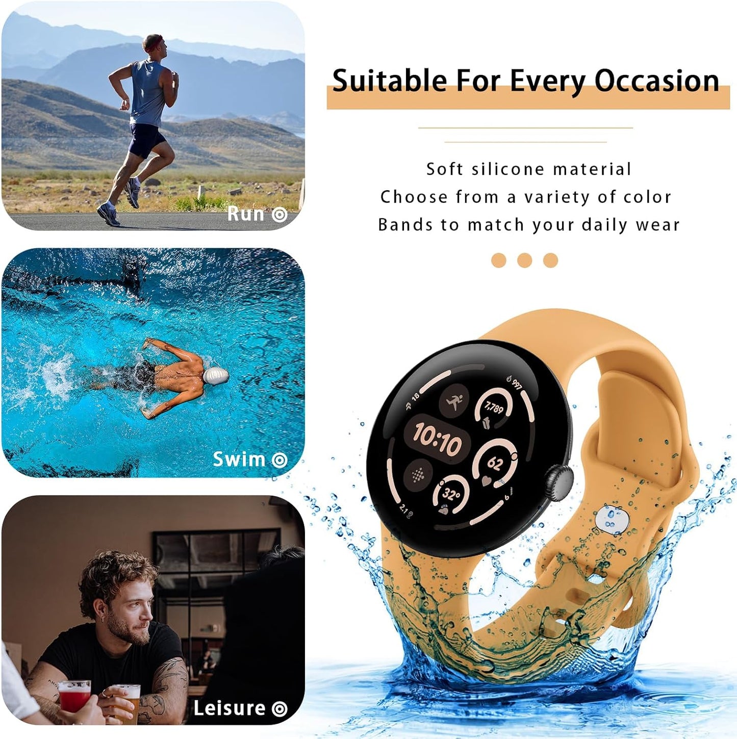 Band Compatible with Google Pixel Watch 3/4 (45mm), Soft Silicone Sport Replacement Straps Bracelet for Google Pixel Watch 45mm