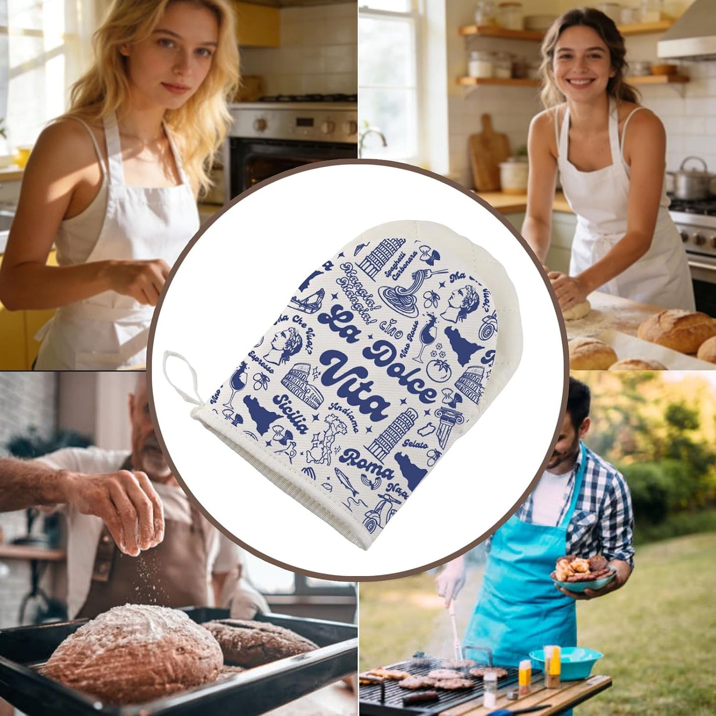 La Dolce Vita Oven Glove Italian Mama Nonna Short Oven Mitt Italian Lemon Housewarming Gifts for Women (La Do G)