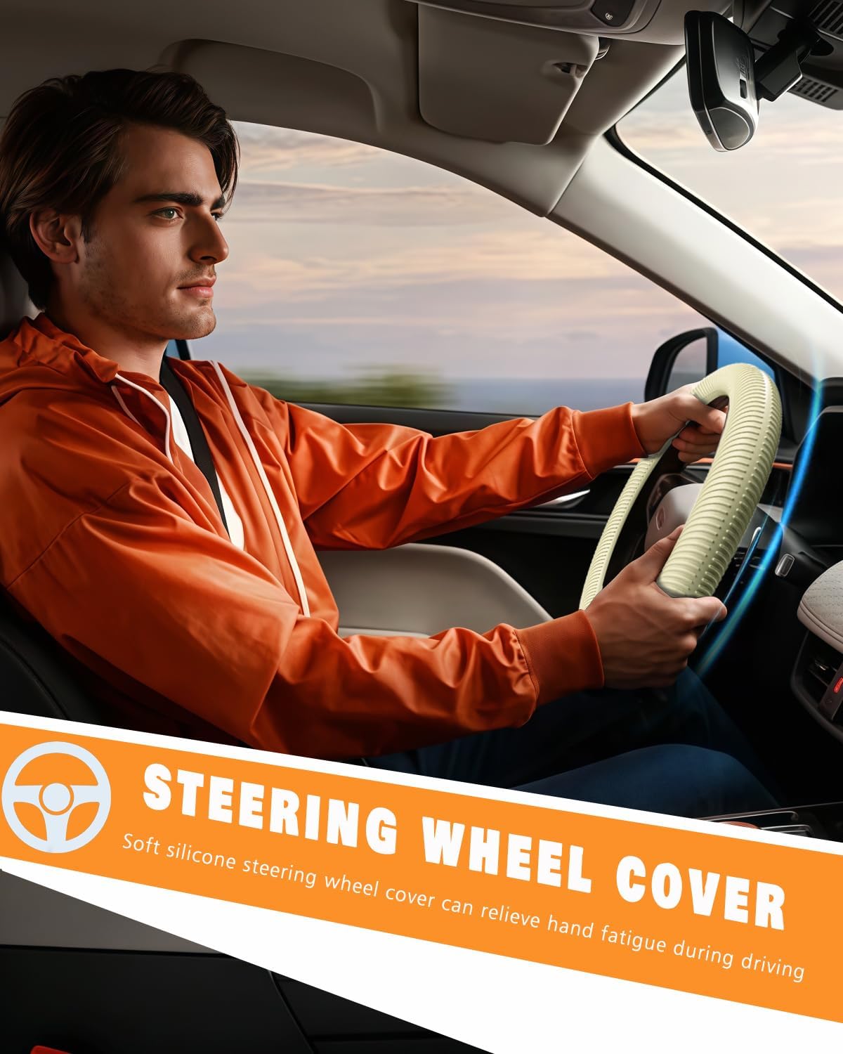Car Steering Wheel Cover, Thin Anti-Skid Silicone,Light Yellow | Steering Wheel Cover for Men & Women, Universal Automotive Interior Accessories for Most Cars