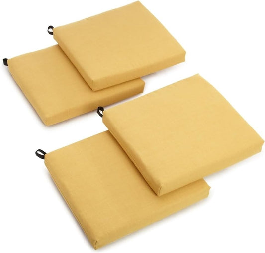 TRP All Weather Reversible Deep Seat 20"X19" Indoor Outdoor Patio Chair Cushions Set of 4 with Hook & Loop Ties | Removeable Cover Lemon Yellow Color | Square Bistro Dining Chair Stain Water Proof