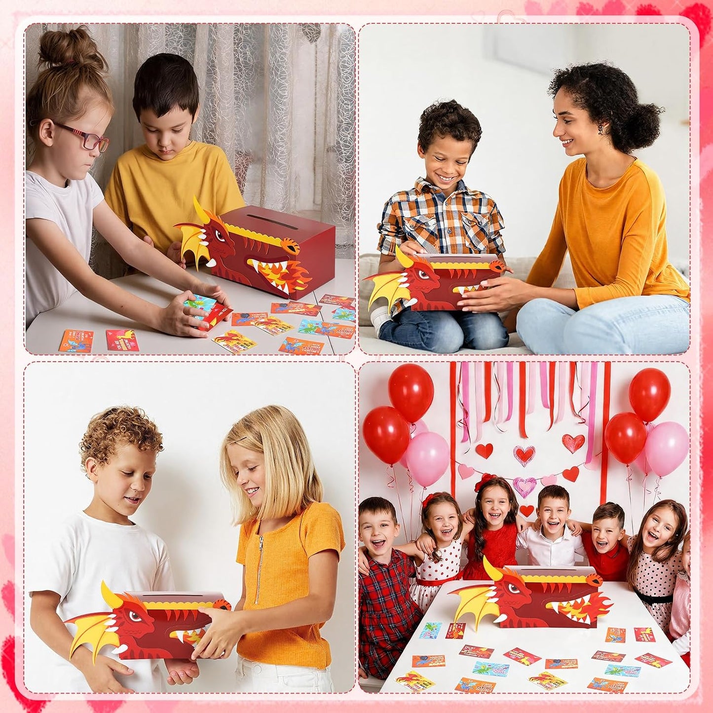 Valentines DIY Boxes for Kids with 36 Greeting Cards Valentine's Day Mailbox Cards for Girls Boys Classroom Exchange Gifts School Class Classroom Birthday Party Supplies(Dragon)