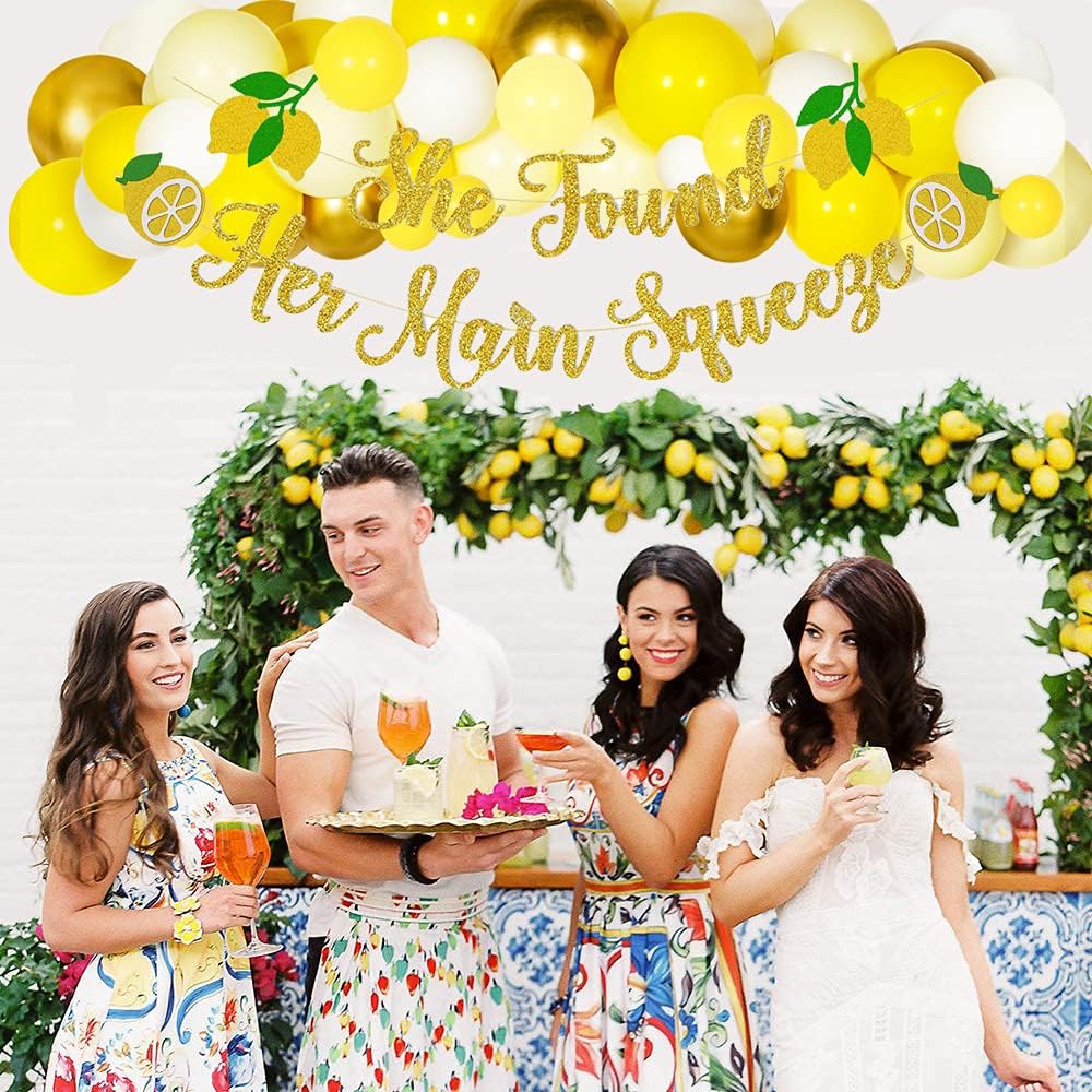 Lemon Bridal Shower Decorations, Lemon Party Decorations, She Found Her Main Squeeze Banner Cake Cupcake Toppers, Fruits Theme Party Supplies Kit, Lemon Balloons for Lemonade Citrus Theme Party