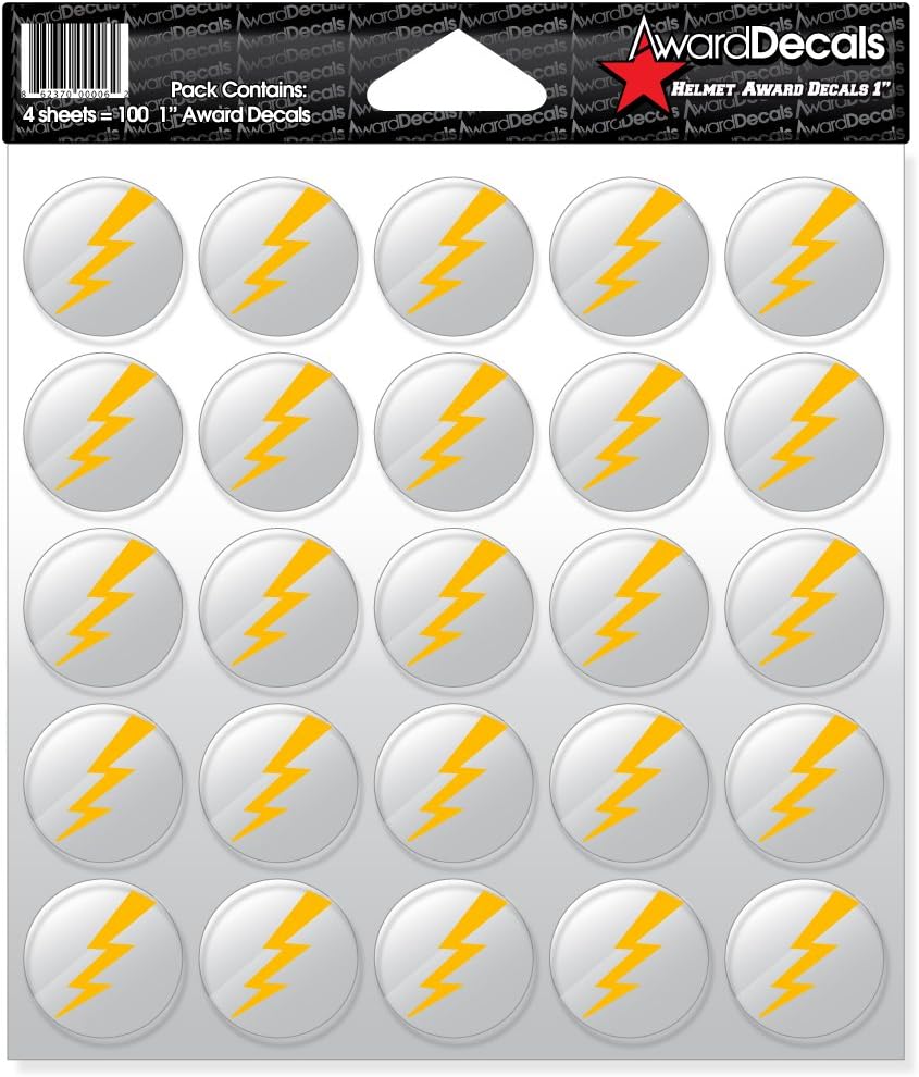 Lightning Bolt (Yellow Gold on Clear) Sticker Set (100 Decals 1") The Original Premium 20mil Thick Helmet Decals Made in the USA Since 1976