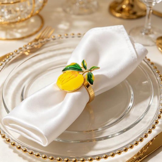 Peach Napkin Rings Set of 12 | Lemon Metal Spring Napkin Holders | Flower Napkins Buckle Ring for Mother's Day Birthday Wedding Dinners Parties Table Decoration and Daily Use(Yellow Nectarine)