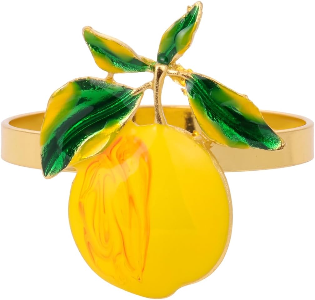 Peach Napkin Rings Set of 12 | Lemon Metal Spring Napkin Holders | Flower Napkins Buckle Ring for Mother's Day Birthday Wedding Dinners Parties Table Decoration and Daily Use(Yellow Nectarine)