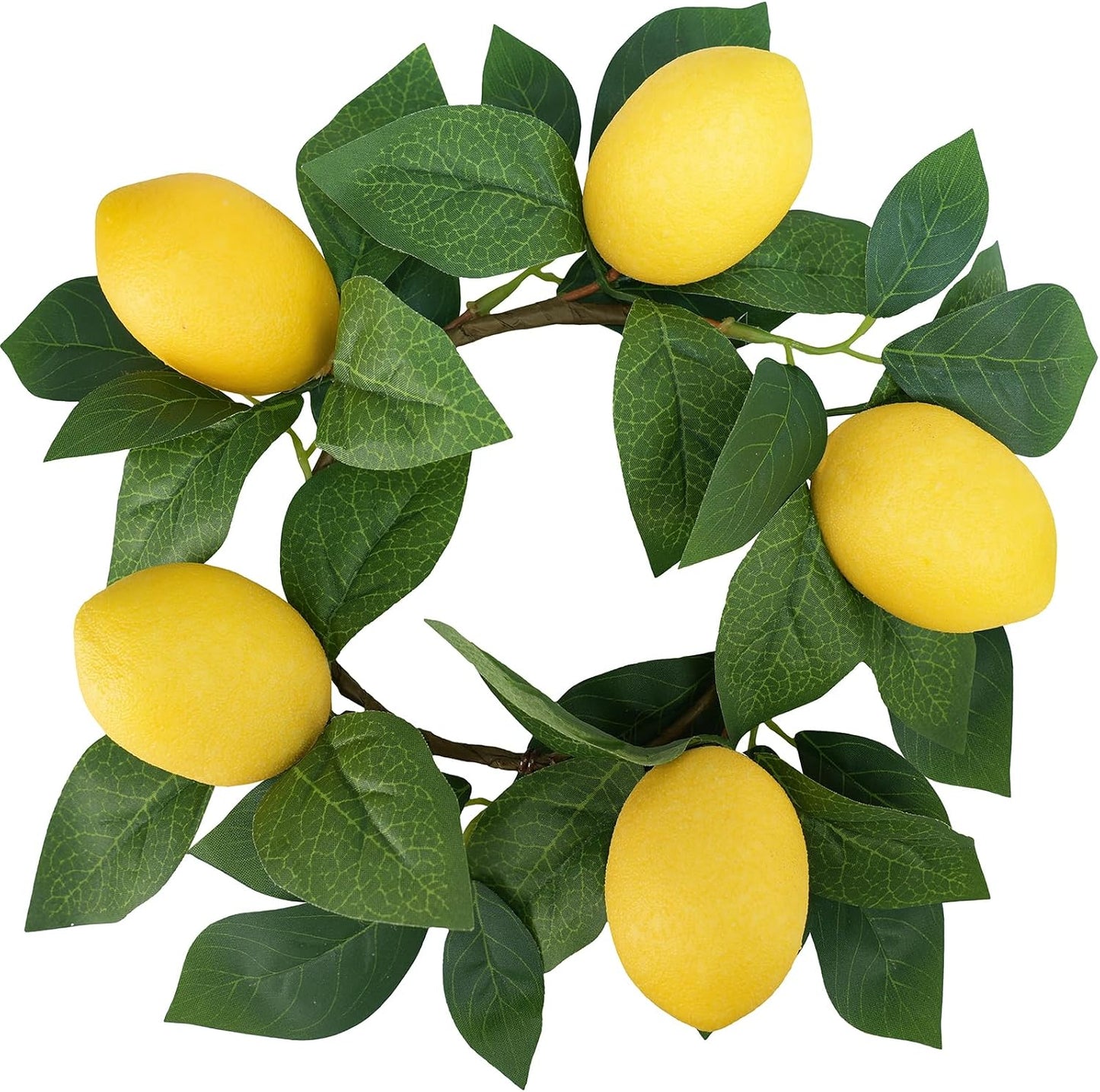 4 Pcs Artificial Lemon Candle Rings Greenery Wreath with Yellow Lemons 11 Inch Mini Faux Lemon Fruit Wreaths for Farmhouse Summer Home Wedding Holiday Party Kitchen Window Table Centerpiece