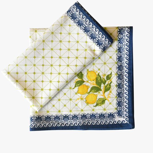 Cloth Napkins Set of 12 Cotton Linen, 20x20 Inch, Lemon Leaf | Mitered corner, washable, soft, absorbent, floral print suits weddings, restaurants, farmhouse and everyday dining tables
