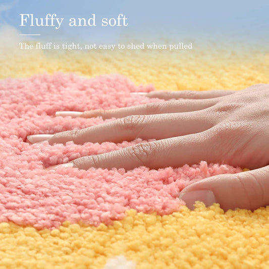 Cute Bath Mat, Soft Superfine Fiber Flower Floor Mat Bathroom, Non Slip Water Absorbent Rug Bath Mat Door Mats Rugs for Entrance Bedroom Kitchen Bathroom Toilet Floors 25.6 x 25.6 Inch (Yellow)
