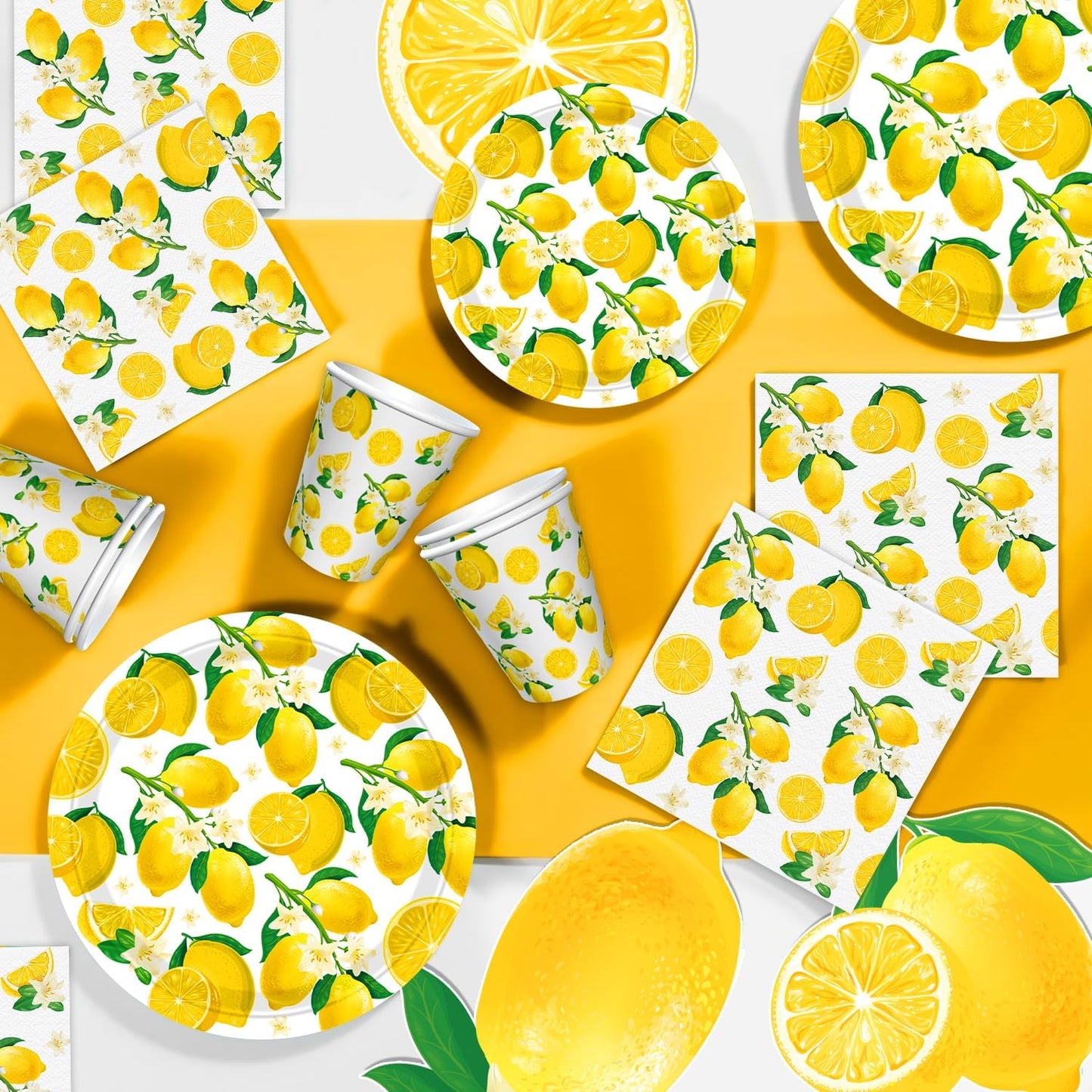 83Pcs Lemon Party Decorations Yellow Lemons Themed Birthday Party Supplies Lemonade Themed Tableware- Plate Napkins Banner for Lemonade Theme Birthday Wedding Shower Supplies Serves 20