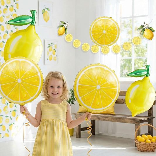 Lemon leaves Lemon foil Balloons Summer lemonade with Banner for Fruit theme birthday she found her main squeeze Bridal Shower Sweet Baby shower Lemonade Centerpiece amalfi coast wedding decorations