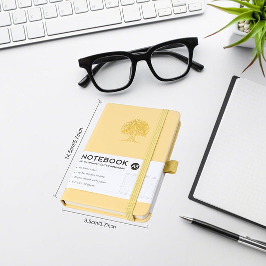 A6 Journal Notebook with PU Leather Cover and 192 Pages 14.5cm×9.5cm Premium Paper Diary,for Take Note,Office and Travel(light yellow)