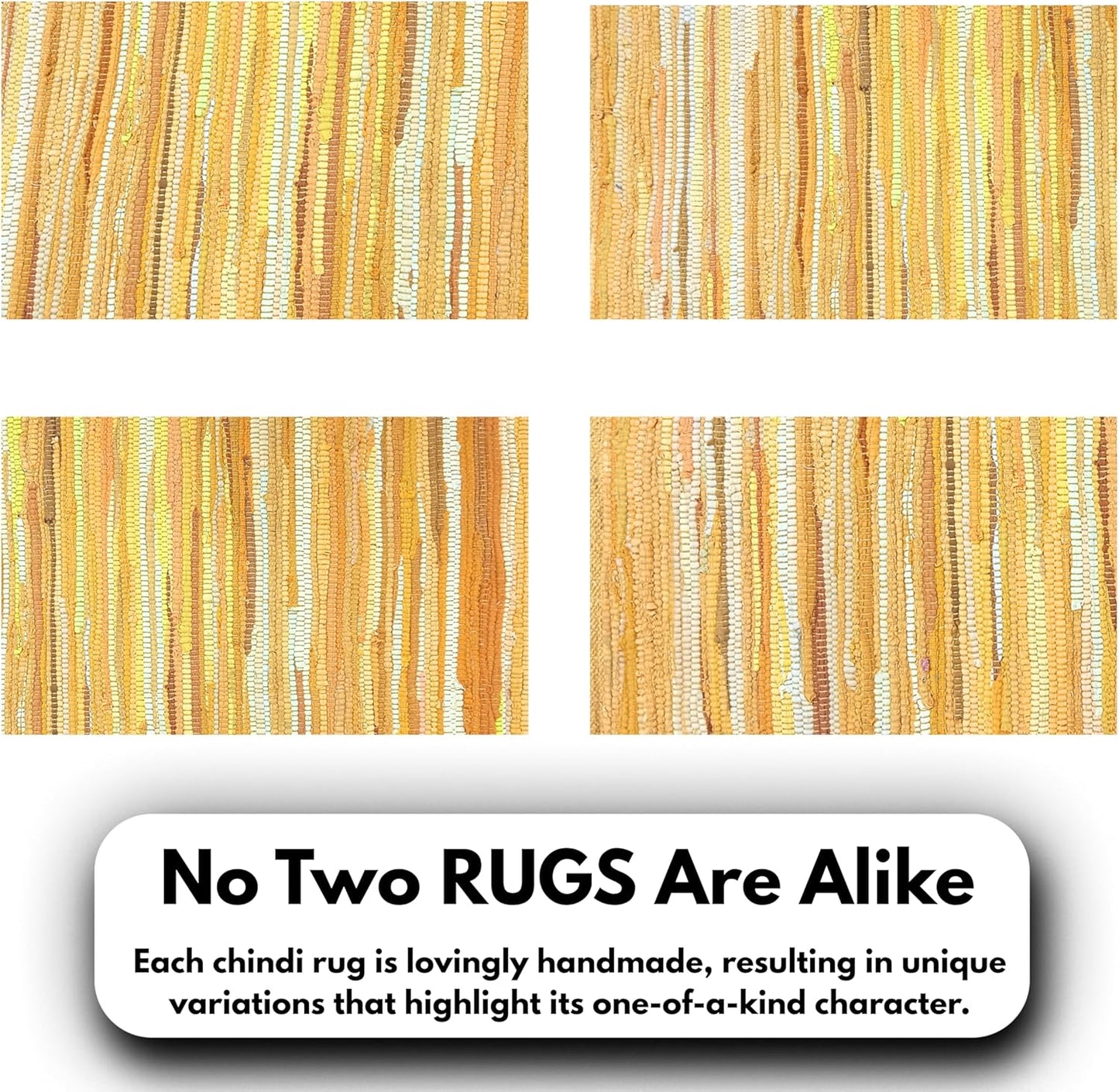 Chindi Woven Rug 2x3 Feet - Yellow | Cotton Throw Rugs for Kitchen, Entryway, Easy Care Mustard Small Door Mat