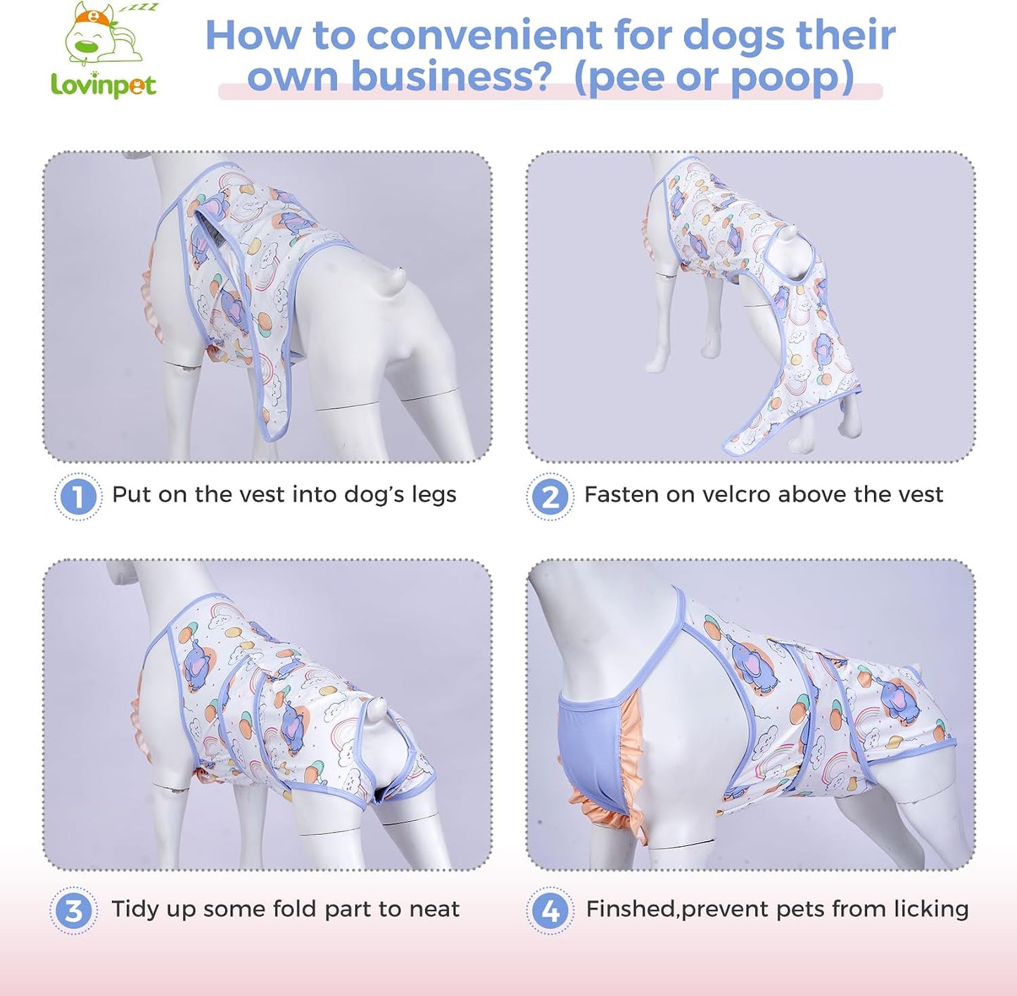 Dog Recovery Bodysuit, Wound Protective Post-Surgery Wrap for Large Medium Dogs, Anti-Licking Breathable Care, Elephant Pattern, Yellow Collar/Blue, XXL