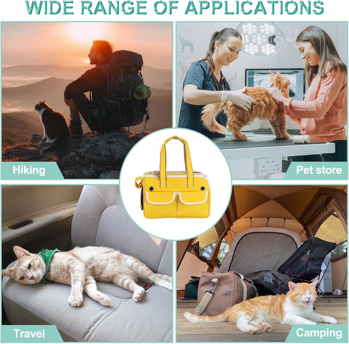 Cat Carrier for Pet, Adjustable Shoulder Strap, Breathable Dog Carrier Cat Carrying Case Animal Travel Bag Up to 16.5 lbs (Yellow), Intended for Hiking/Camping/Traveling