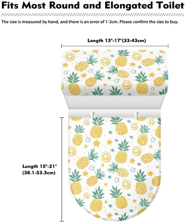 Yellow Pineapple Lemon Toilet Seat Lid Cover Cartoon Fruit Pineapple Bathroom Decor Toilet Replacement Cover Little Fresh Lemon Toilet Seat Covers with Elastic Edge Dust-Proof