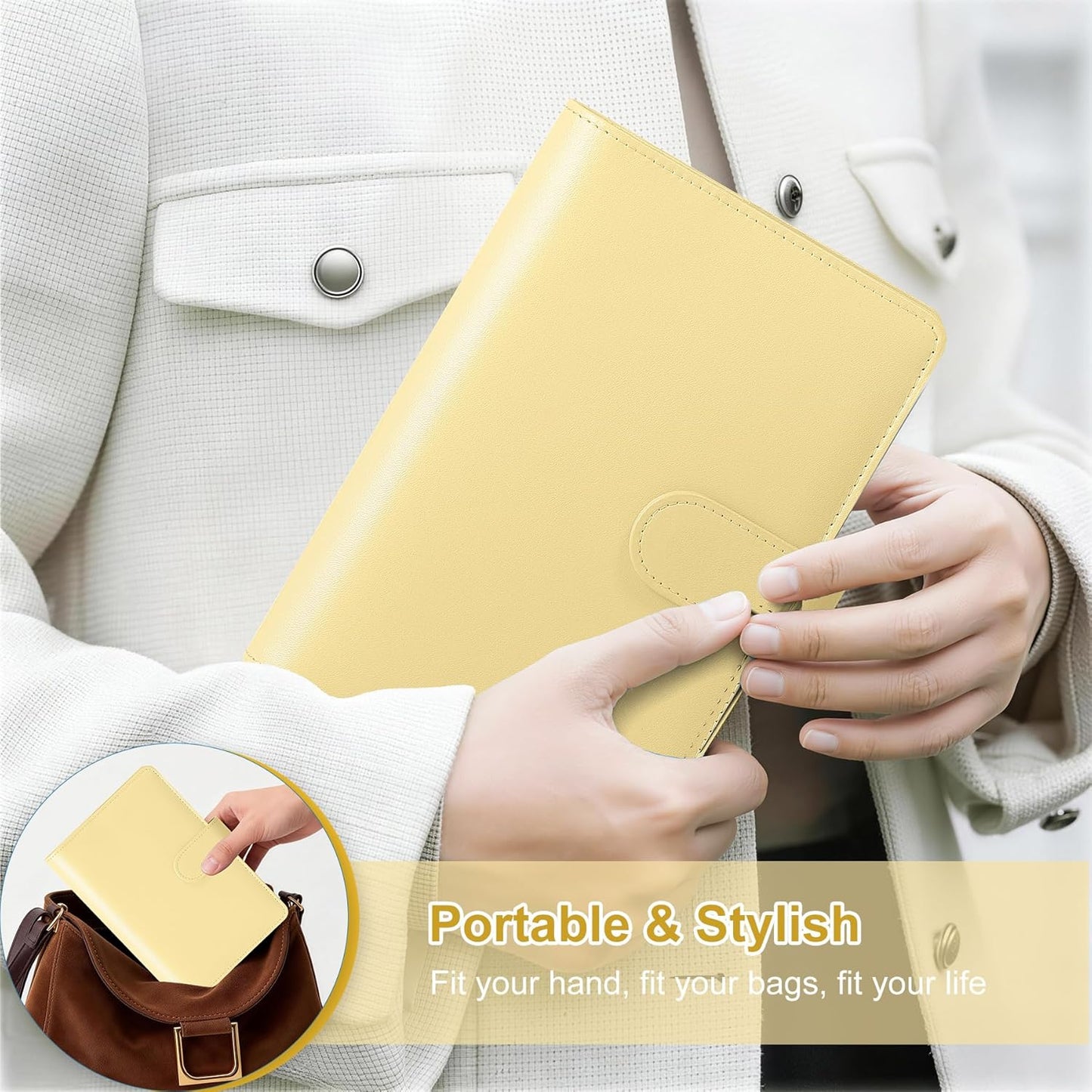 A6 Budget Binder with Zipper Cash Envelopes for Money Organizer & Budgeting, PU Leather Budget Planner Money Saving Binder with Cash Stuffing Envelopes & Labels for Home Office Travel, Yellow