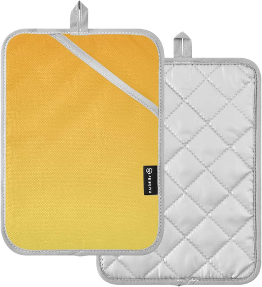 2 Pack Pot Holders, Solid Color Yellow Light Gradient Oven Mitts Hot Pads Sets for Ovens Cooking Baking Pans, Square 7x9.8 in