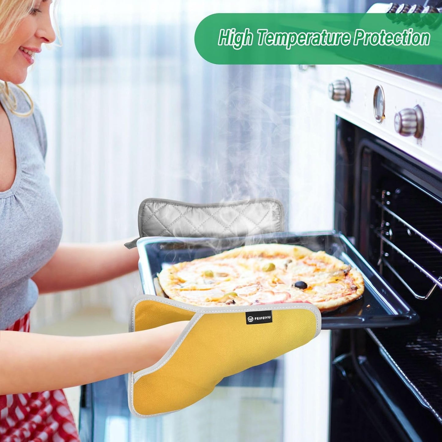 2 Pack Pot Holders, Solid Color Yellow Light Gradient Oven Mitts Hot Pads Sets for Ovens Cooking Baking Pans, Square 7x9.8 in