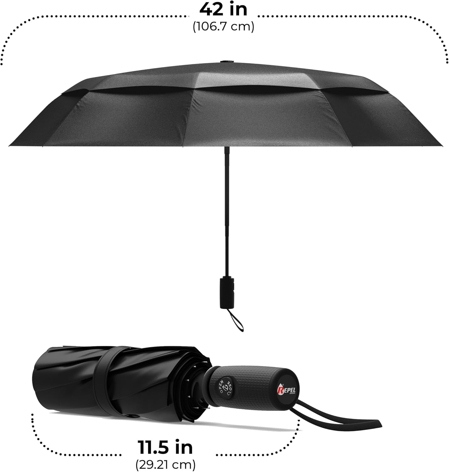 Windproof Travel Umbrella - Compact & Withstands Winds up to 100MPH, Strongest Premium Auto Folding Umbrella for Rain and Sun - Durable, Light & Portable for Women & Men, Fits Backpack & Cars