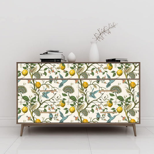 Blue Bird Wallpaper Fresh Lemon Tree Peel and Stick Wallpaper | Vintage Botanical Bird Fruit Self Adhesive Wall Paper Removable Waterproof Prepasted Contact Paper Wall Mural 17.7in x 9.8ft