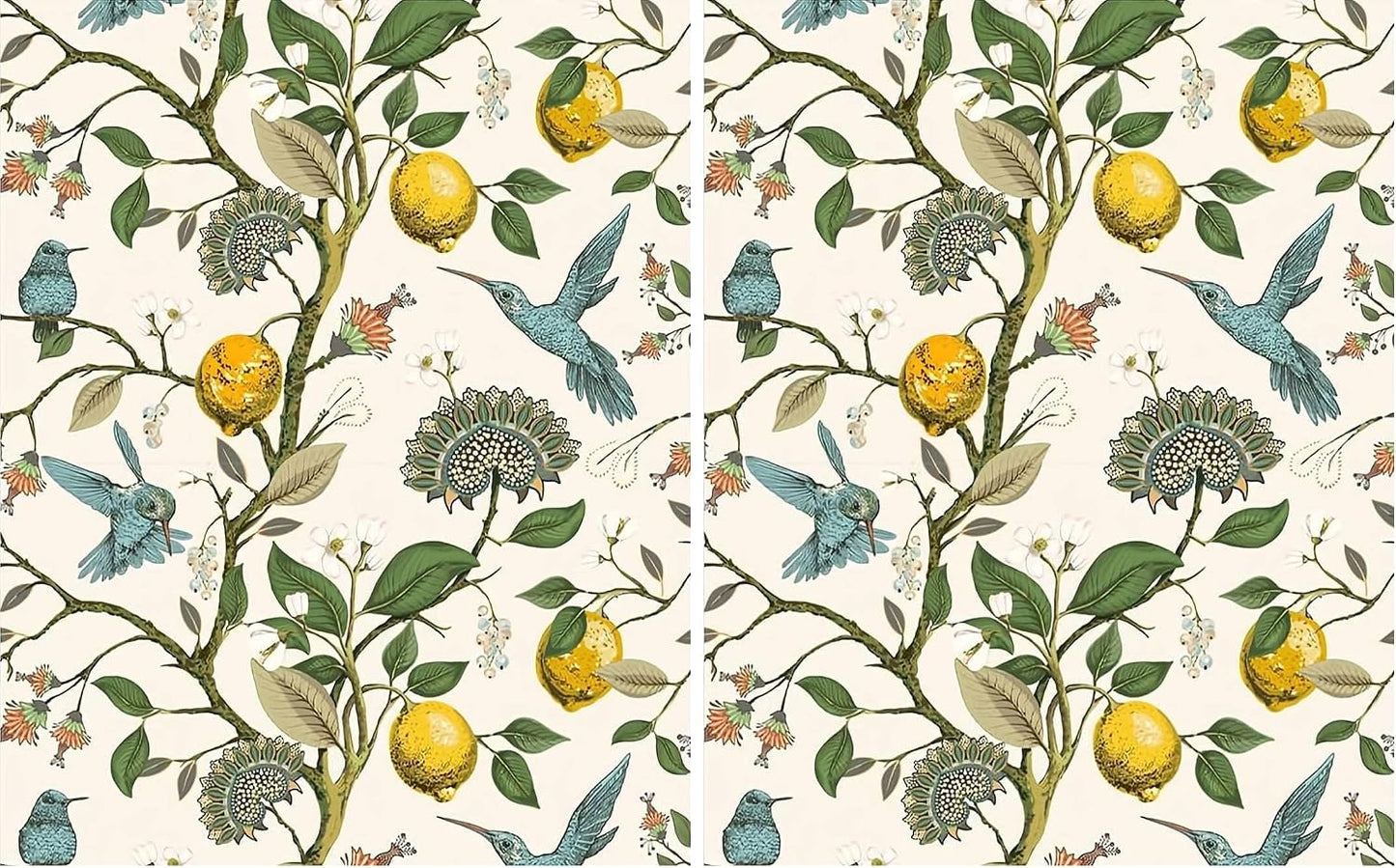 Blue Bird Wallpaper Fresh Lemon Tree Peel and Stick Wallpaper | Vintage Botanical Bird Fruit Self Adhesive Wall Paper Removable Waterproof Prepasted Contact Paper Wall Mural 17.7in x 9.8ft