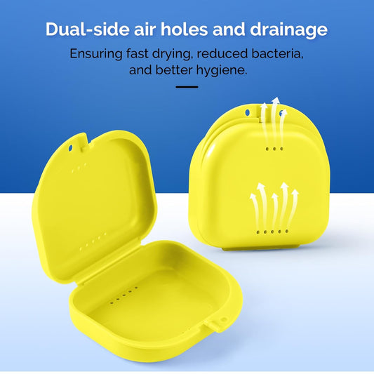 Retainer Case with Vent Holes, Orthodontic Mouth Guard Case, Yellow | Dental Storage Container Plastic, Mouth Guard Holder with Snap Lock