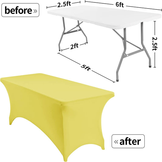 6FT Spandex Table Cover Rectangular Stretch Spandex Tablecloth (Yellow,6FT)