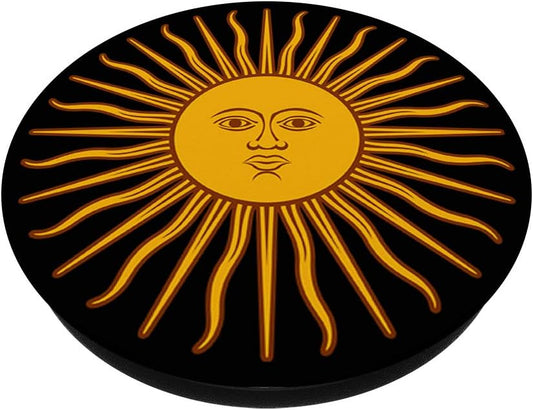 Yellow shining bright Sun with face pattern PopSockets PopGrip: Swappable Grip for Phones & Tablets