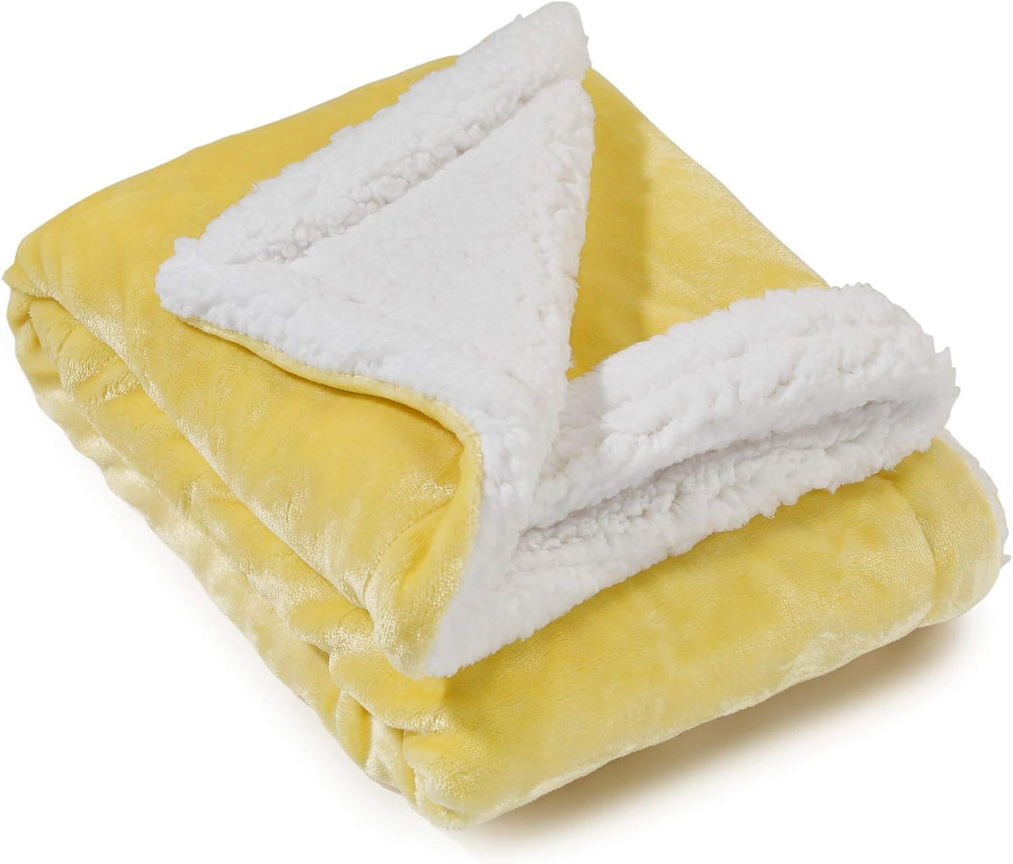 Sherpa Throw Blanket Super Soft Reversible Ultra Luxurious Plush Blanket, 40 x 50 inches, Yellow/White