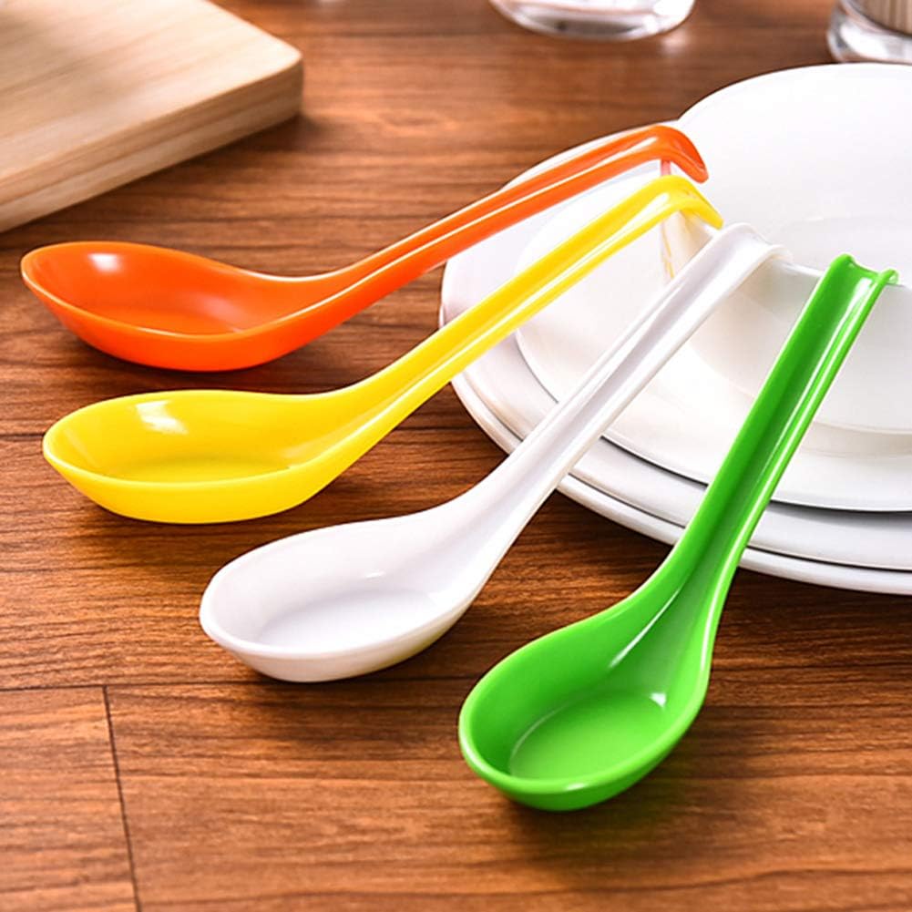 10pcs/set Melamine Rice Spoon Tableware Dinnerware Soup Spoons Imitation Ceramic Utensil (10, Yellow)