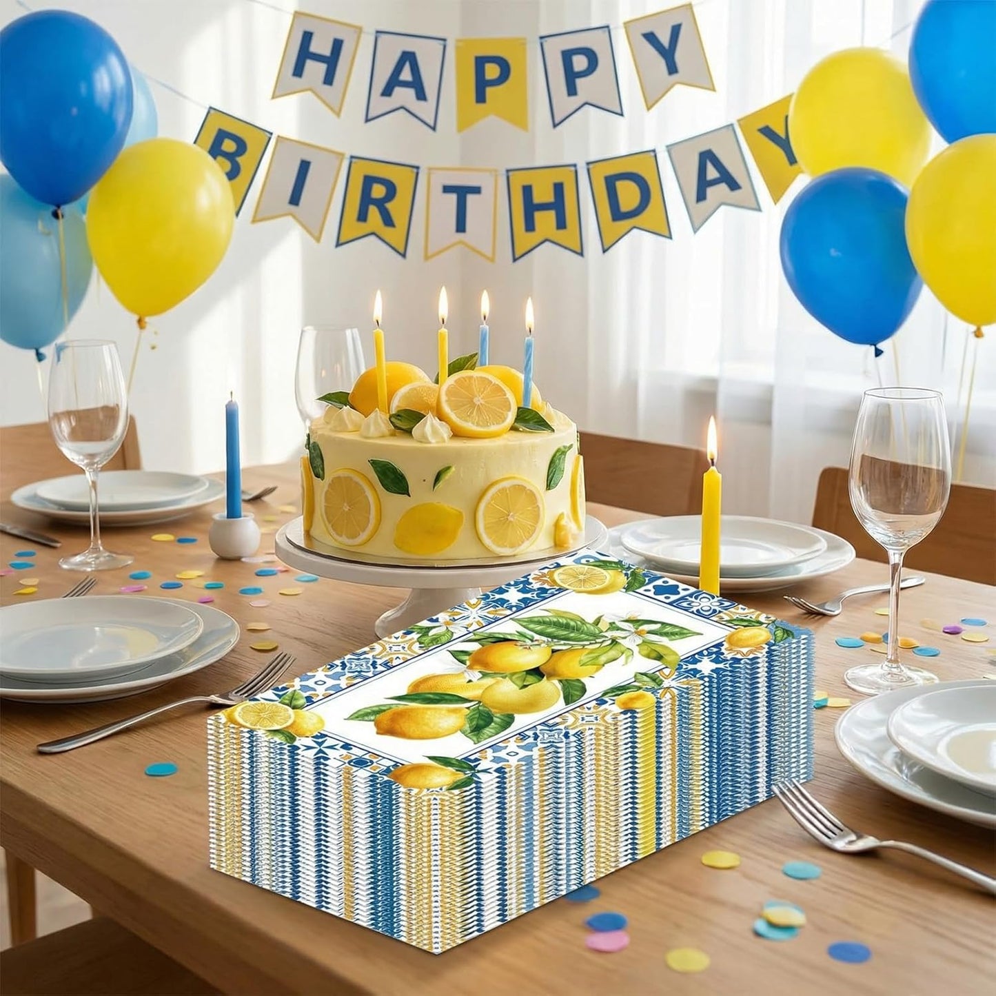 100Pcs Lemon Napkins Disposable Paper Dinner Napkins Decoration Guest Hand Towels for Spring Summer Seasonal Party Tea Gathering Weddings Birthdays Baby Shower Bathroom 4.3 x 7.8 Inch