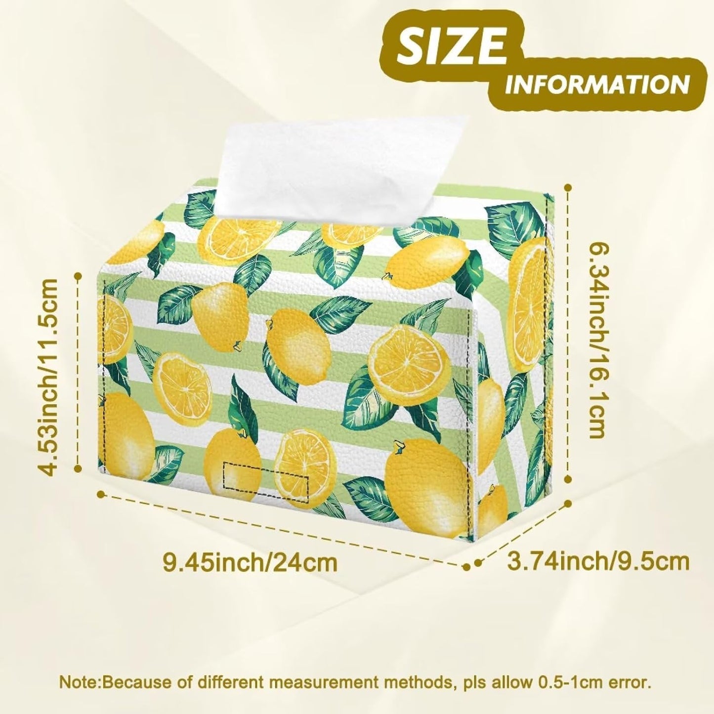 Lemon Print Tissue Box Cover Compatible with Kleenex Disposable Hand Towels, Waterproof PU Leather Hand Towel Box Cover for Tabletop Bathroom Car and Office