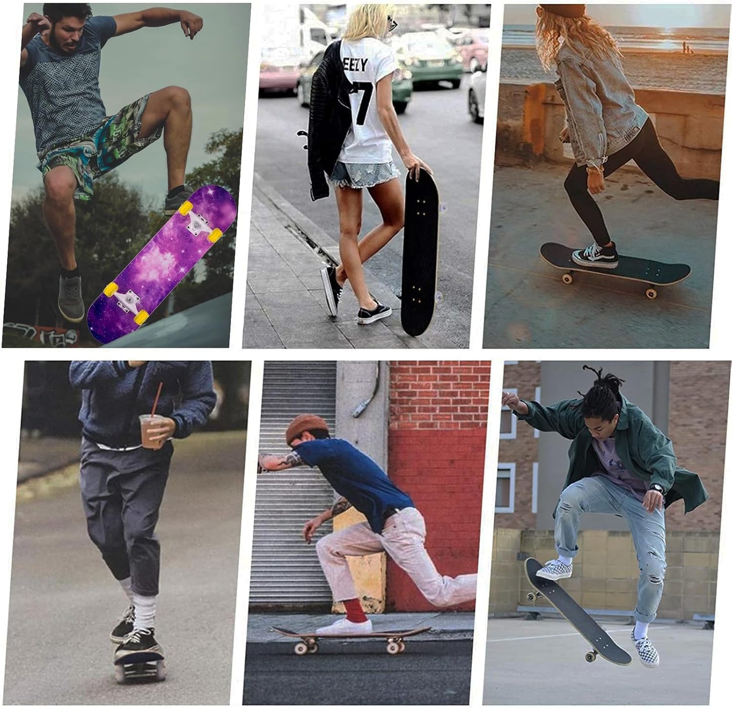 Skateboard,31 x 8 Inch Complete Skateboard, 8-Layer Maple Wood Deck Double Kick Standard Skateboards for Kids, Teens, Adult, Beginner